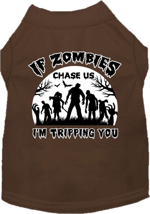 If Zombies Chase Us Screen Print Dog Shirt Brown Size MD